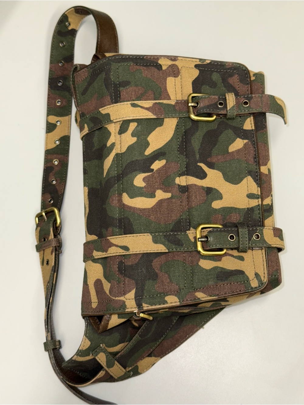 Dries Van Noten Camouflage Belt Sling Bag - Green/Brown/Tan